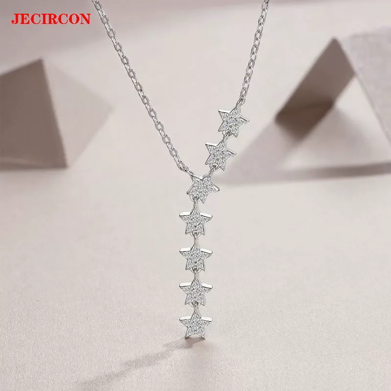 

JECIRCON сверкающее мини-ожерелье из стерлингового серебра S925 с муассанитом для женщин | Изысканный дизайн звездной пентаграммы | Идеальный подарок