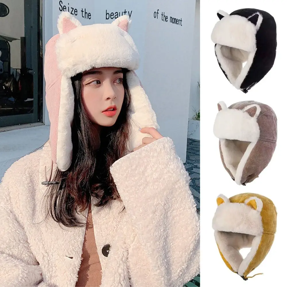 

Outdoors Plush Bomber Hat Thick Warm Winter Cap Windproof Earflap Bonnet for Men Women