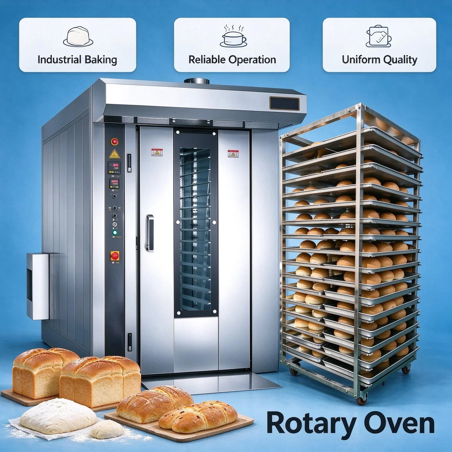FL Rotary Rack Oven Easy Operation Industrial Baking Oven 16/32/64 Trays Multi Fuel Bakery Equipment  Customized