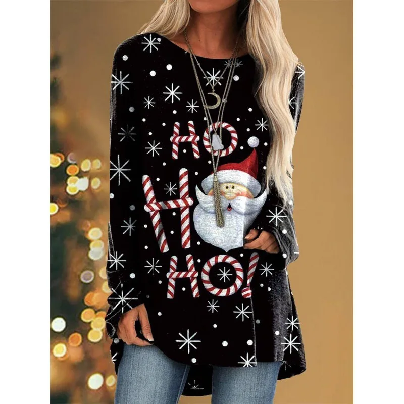 2024 3D Christmas Snowman Print Women\'s Long Sleeve T-Shirt Loose O Neck Pullover Fashion Harajuku Street Oversized Y2K Clothing