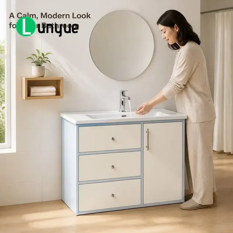 Solid Wood Wall Mounted Bathroom Cabinet Set with Open Rack Rubber Wood Ceramic Wash Basin Combination for Modern Home Decor