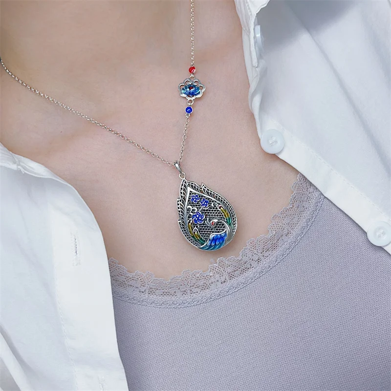 

Sterling Silver Necklace Pendant S925 For Woman Female Girl Retro Style Enamel Original Manual Popular Fashion Boutique Jewelry