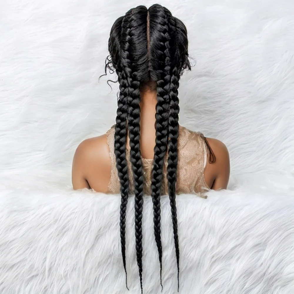 Braided Wigs with Baby Hair Synthetic Lace Front Wigs 26 Inches Natural Black Box Braided Lace Wigs For Black Women