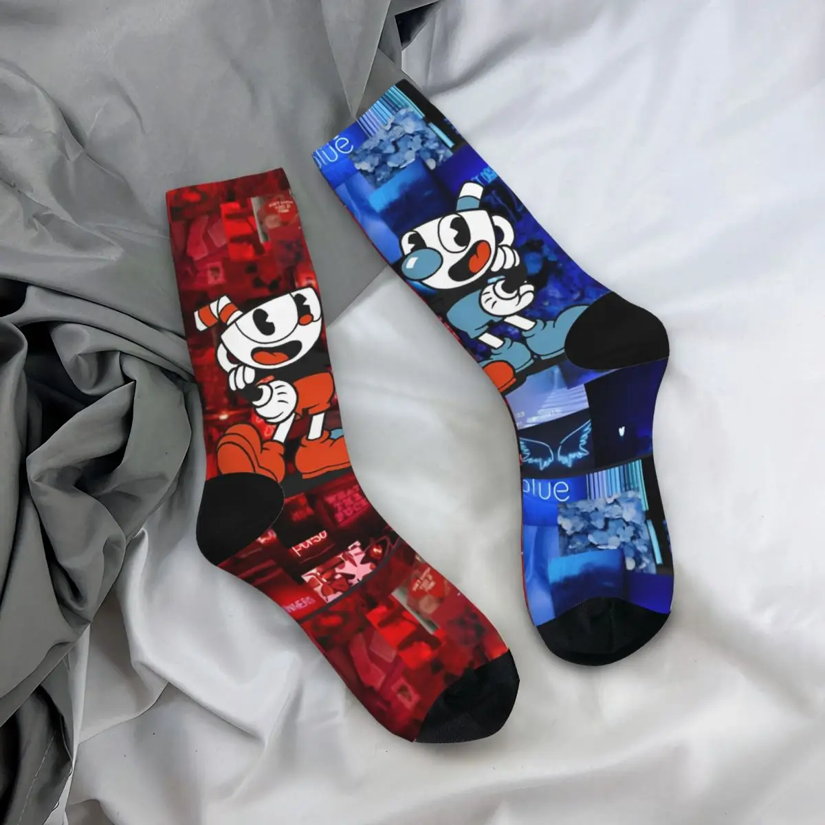 Crazy Design Cuphead Video Game Football Socks Polyester Crew Socks for Unisex Non-slip