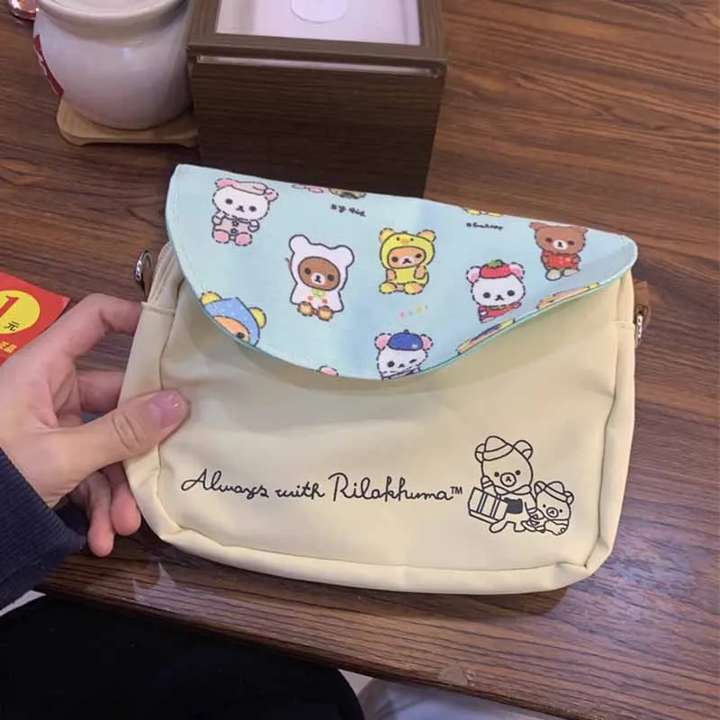 Bolso cruzado Rilakkuma, billetera de almacenamiento móvil de dibujos animados de Anime para niñas, diseño creativo de corazón a la moda, billetera cero de regalo