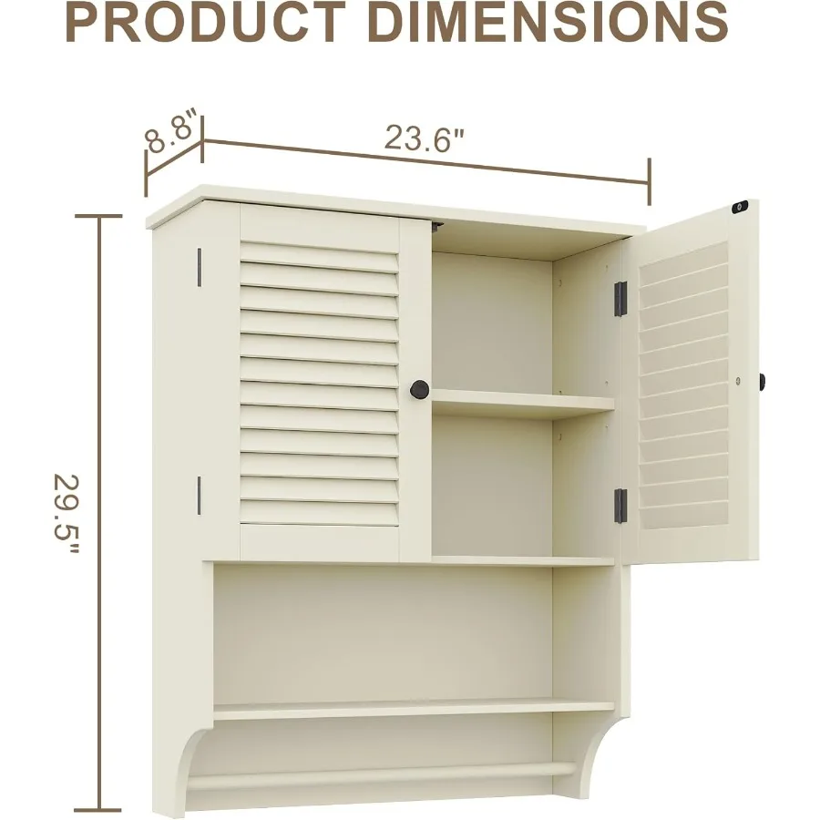 Настенный шкаф для ванной комнаты с полотенцами, вешалка 23,6 л x 8,8 В x 29,5 л, материал МДФ, аптечка, 2 двери над унитазом, экономия места
