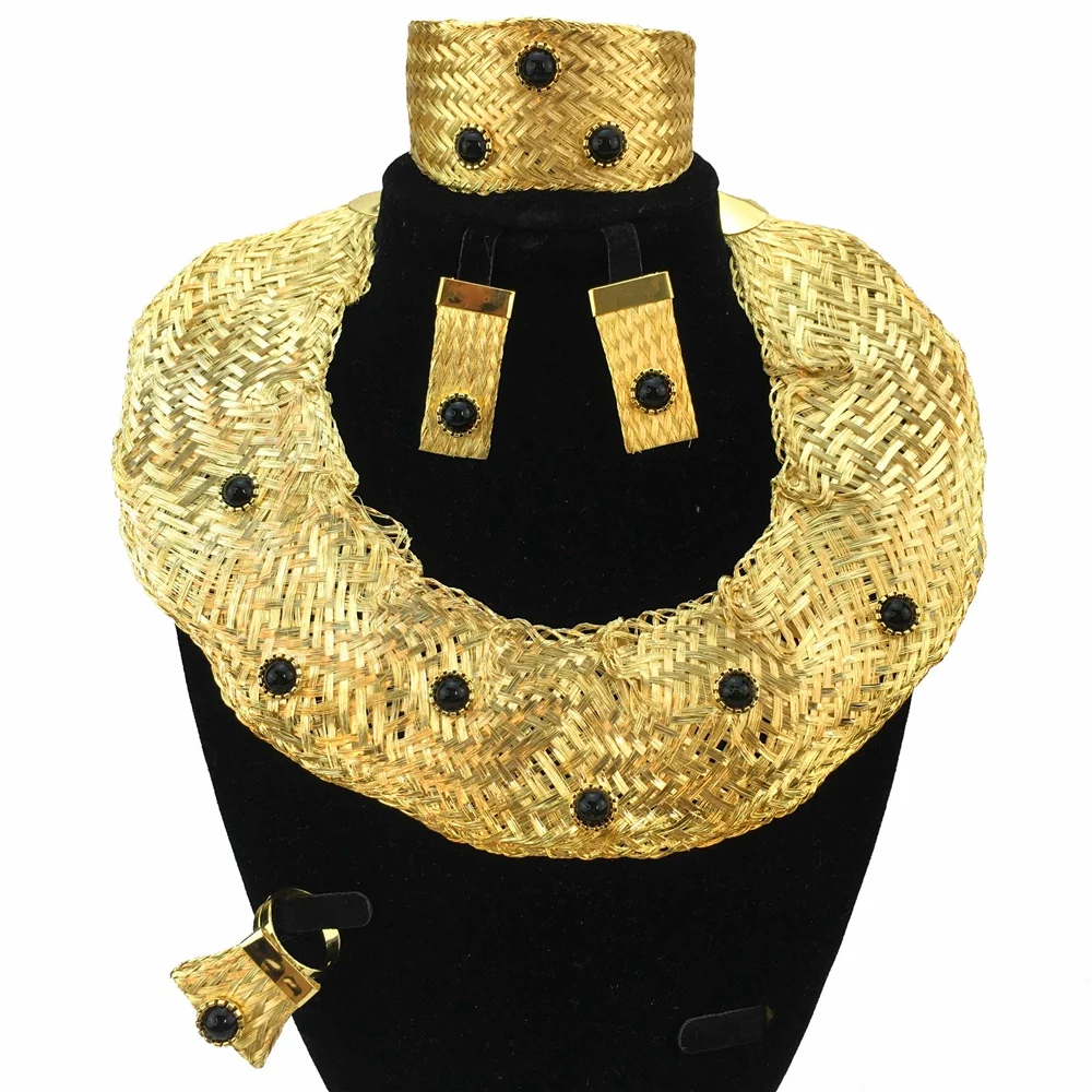 

Quality Luxury African Bride Jewelry Set Brazilian Simple Style Light Weight Necklace For Women Party Gifts FHK18200