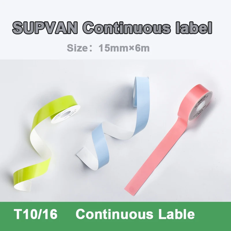 Continuous label printer paper15mm*6m Waterproof Anti-Oil Price Tape Scratch-Resistant Label compatible supvan T10/16