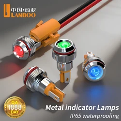 LANBOO 8A mini metal indicator/signal light, default IP65/ customizable IP68. Red, green, yellow and blue leds are available.