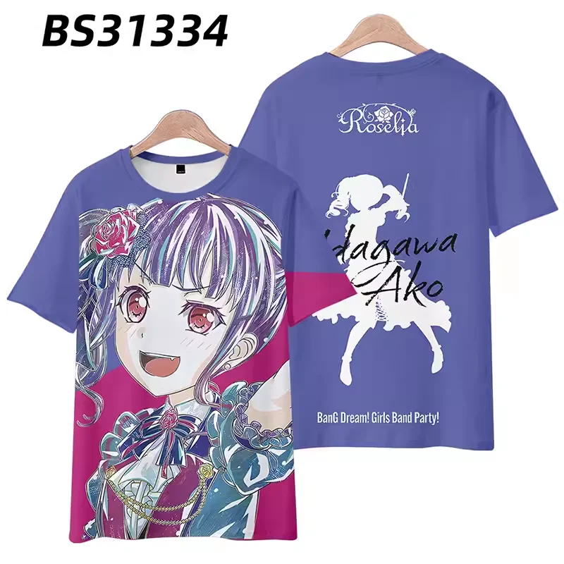 

BanG Dream! Roselia Мужская одежда с принтом манги, модная брендовая футболка с круглым вырезом, стильная летняя уличная футболка
