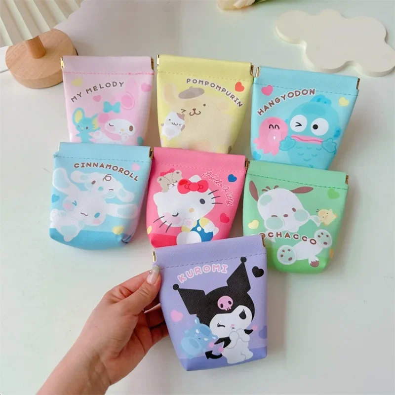 Anime Kawaii Sanrios Kuromi Coin Purse Portable Girl Hello Kitty My Melody Hangyodon Coin Earphone Wallet Aunt Towel Storage Bag