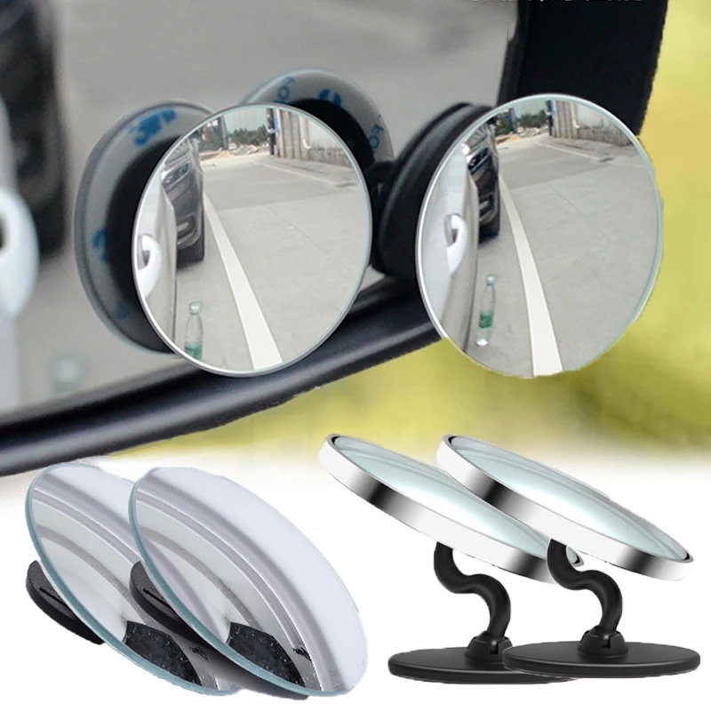 2 Pcs Car Styling 360 Degree Rear View Mirror Round Frame Convex Blind Spot Mirror Clear HD Rearview Auxiliary Driving Safety