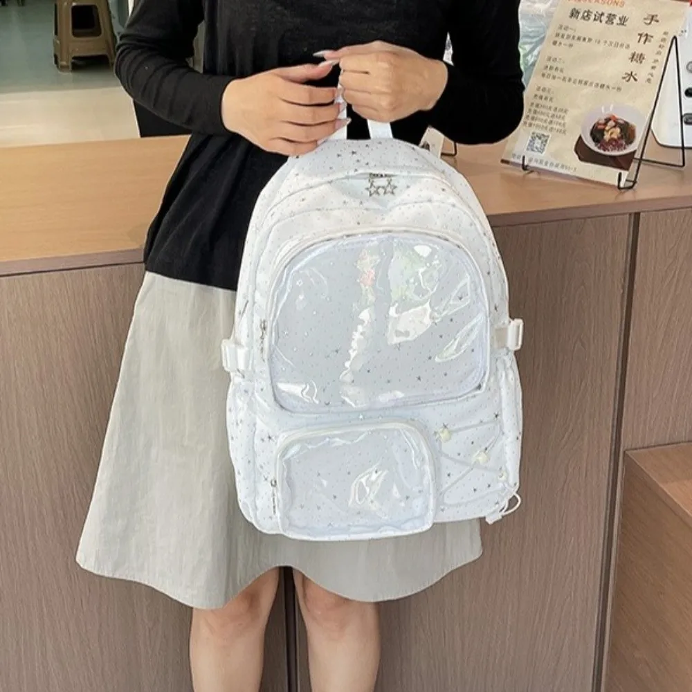 Casual Oxford Cloth Star Backpack Y2k Jk Nylon Backpack Harajuku Print Transparent Itabag Daily
