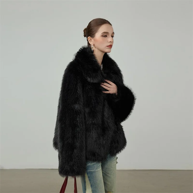 

New Women's Faux Fur Coat Winter Long Sleeve Zipper Jacket Overcoat Warm Short Artificial Fur Coat Plush Jacket