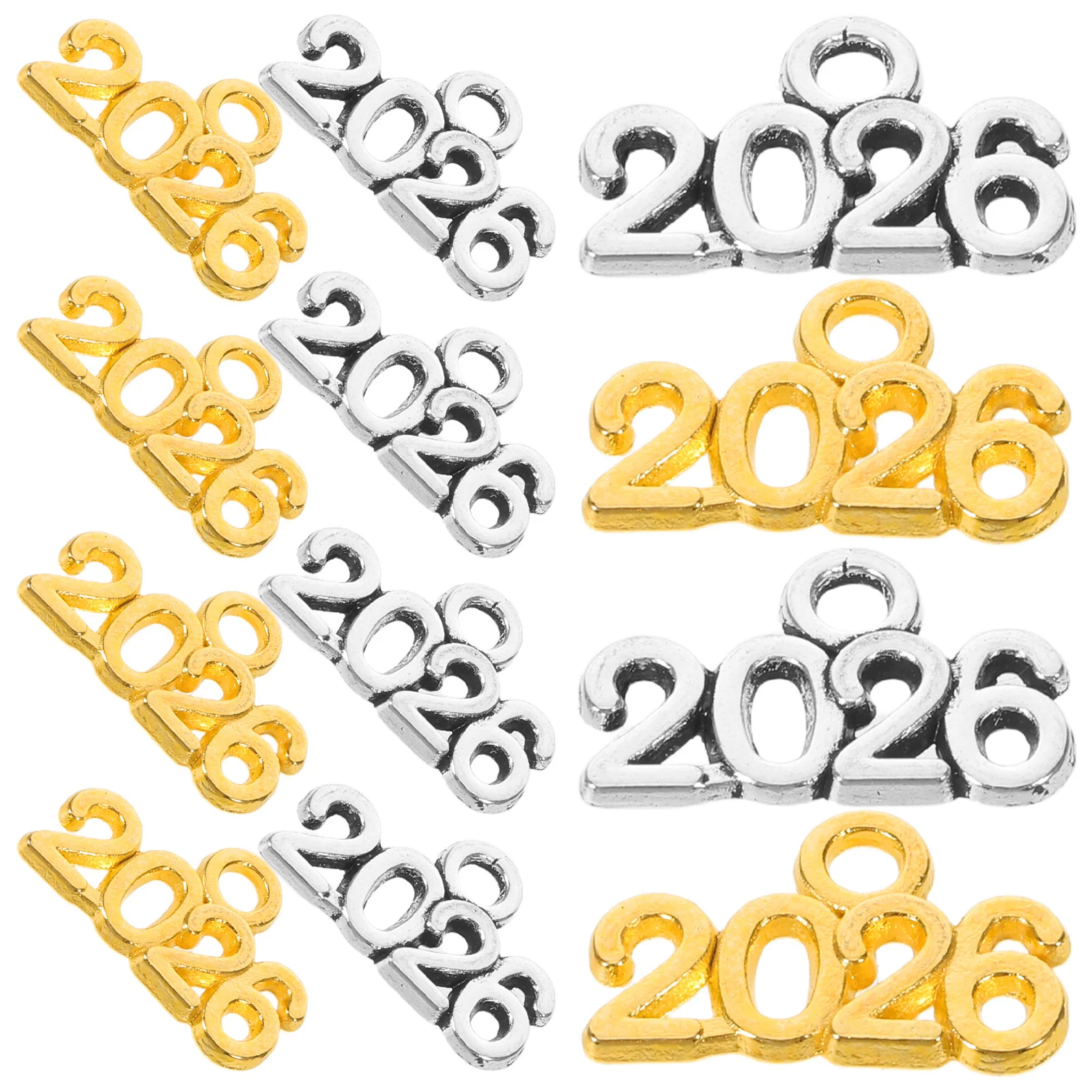 

100pcs 2026 Year Number Charms Alloy Metal Pendant For Diy Necklace Keychain Jewelry Making Graduation Party Decor Silver Golden