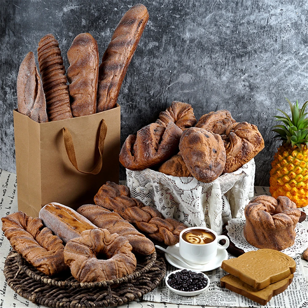 

bread model artificial food dessert cake house shop store bar cafe decor Bagels Croissant Baguette fake simulation brown bread