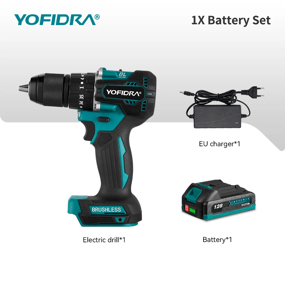 YOFIDRA 13mm 35 + 3 Drehmoment Bürstenlosen Elektrischen Schlagbohrmaschine Akku-Effiziente Elektrische Schraubendreher Werkzeug Für Makita Batterie pin
