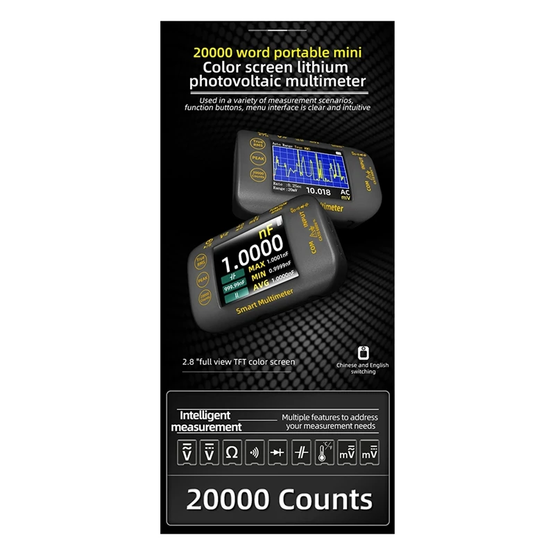 

Smart Digital Multimeter 20000 Counts Voltage Real-Time Waveform Recording Temperature Test Lithium Battery Voltmeter-A12I