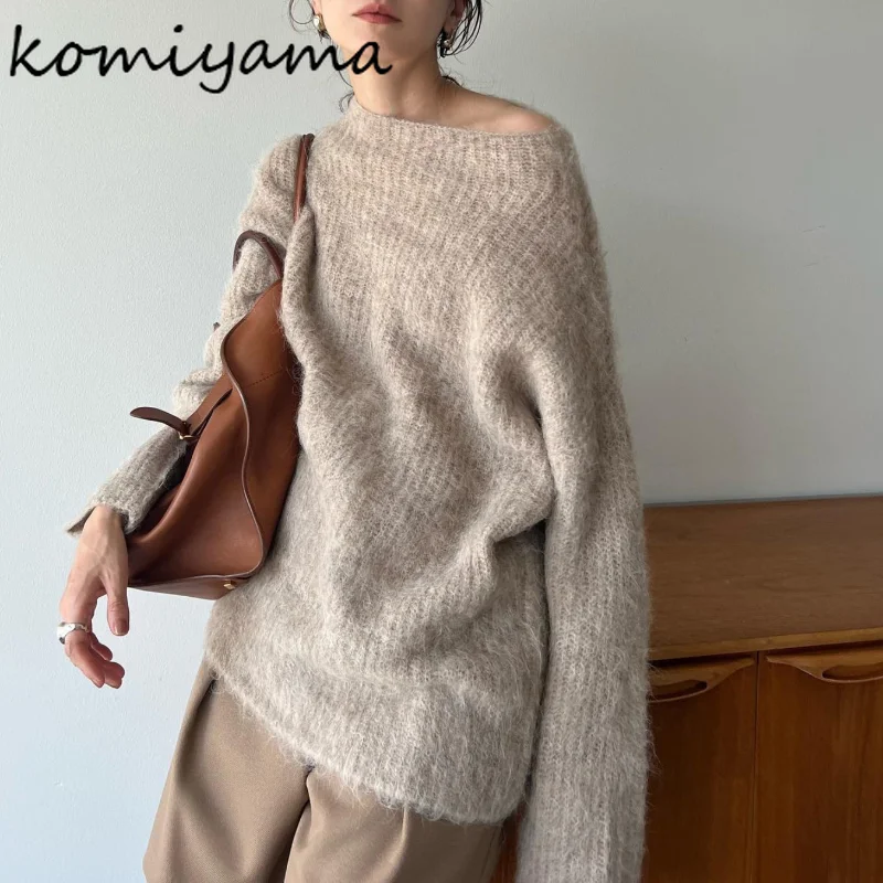 

Komiyama свитер из мохера с круглым вырезом и длинными рукавами, женская повседневная одежда Y2k, весна-зима, новый трикотаж, удобные мягкие пуловеры, топы