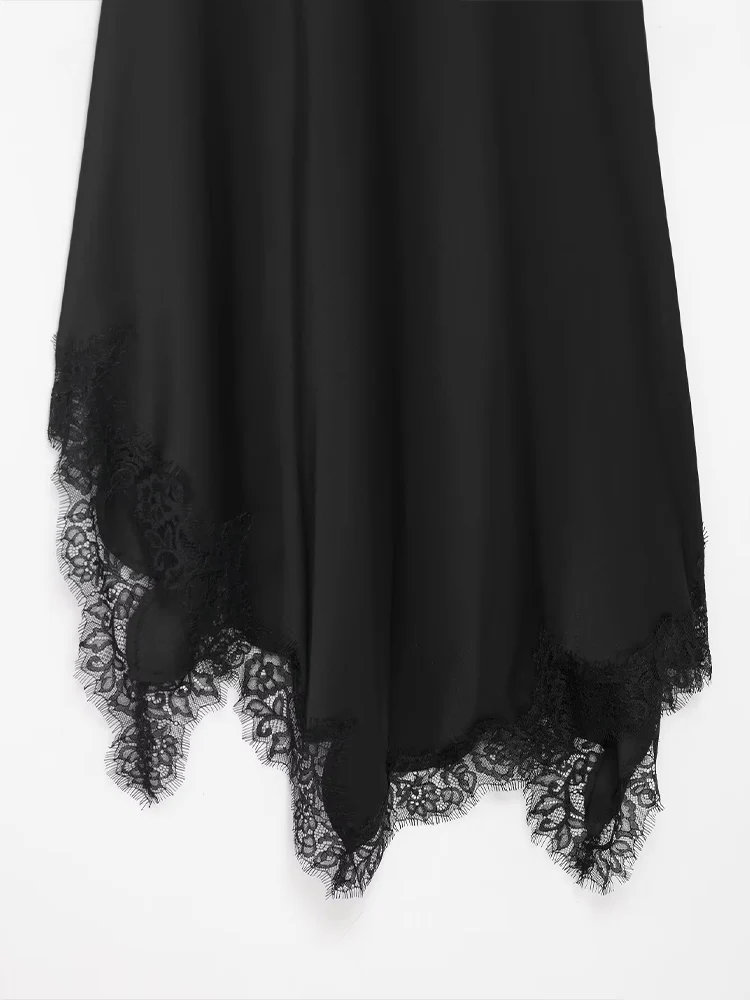 Europäisches und amerikanisches 205-Winter-Neuankömmlings-Damenkleid im französischen Stil mit asymmetrischem Spitzenkleid und drapiertem Ausschnitt