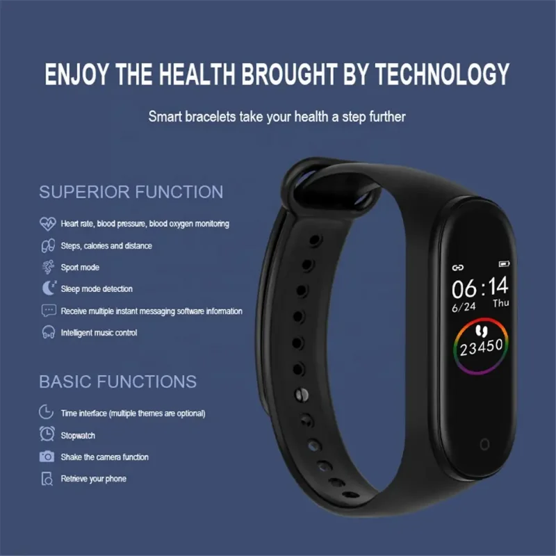 Pulsera inteligente M4 con pantalla a Color, reloj deportivo con podómetro, contador de pasos, presión arterial