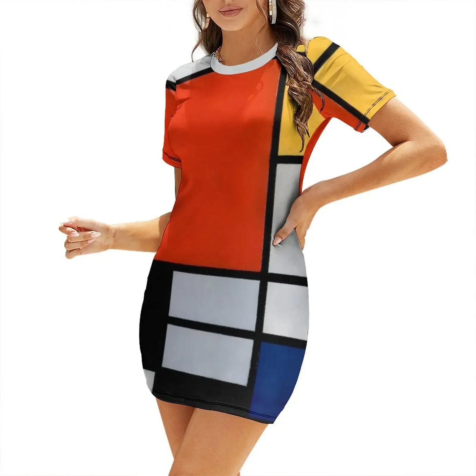 Piet Mondrian - Composition with Red, Blue, and Yellow Short-Sleeved Dress Clothing female