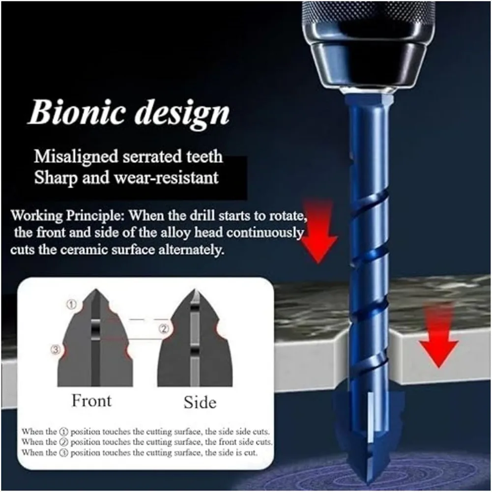 

4pcs Four-Flute Sawtooth Drill Bits Hexagonal Handle Masonry Drill Bit For Glass Tiles Cermics Brick Drilling Tools 6/8/10/12mm