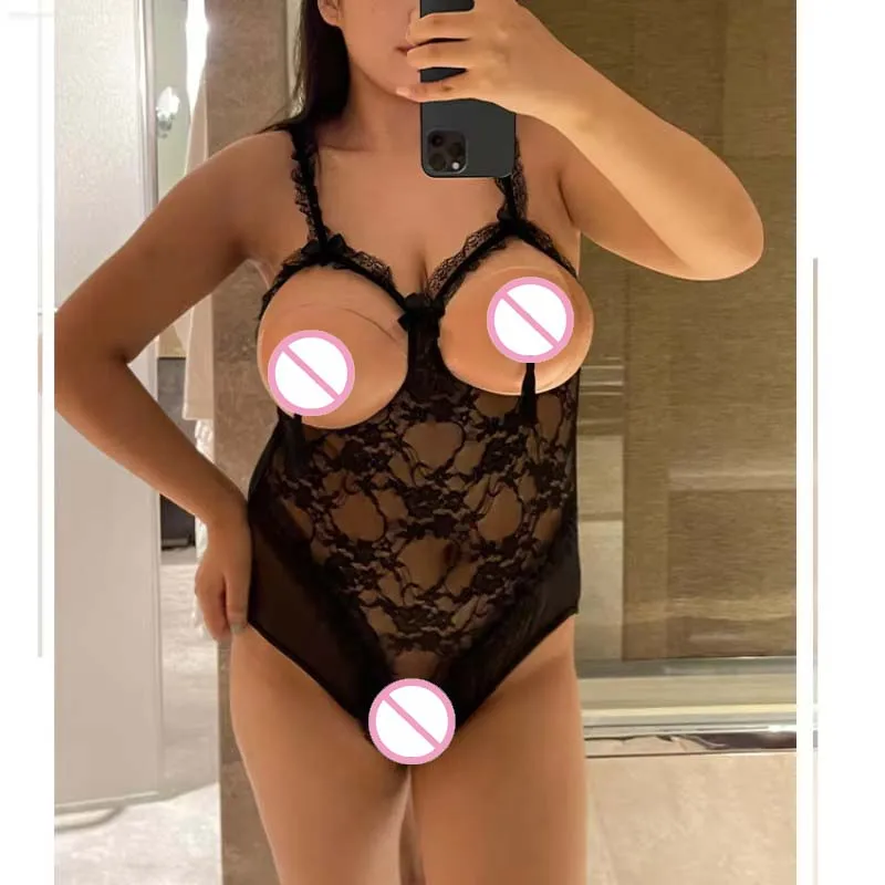 Женский открытый бюстгальтер больших размеров, боди с вырезами для секса, кружевная прозрачная одежда для сна, сексуальное женское белье, одежда для ночного клуба, костюмы