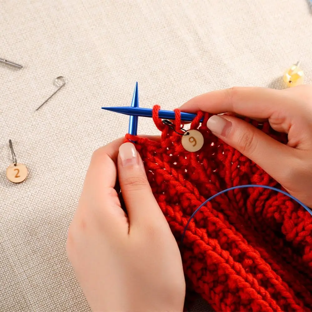 Wooden Locking Stitch Markers Pendants DIY Craft Knitting Crochet Stitch Marker Locking Ring Sewing Supplies
