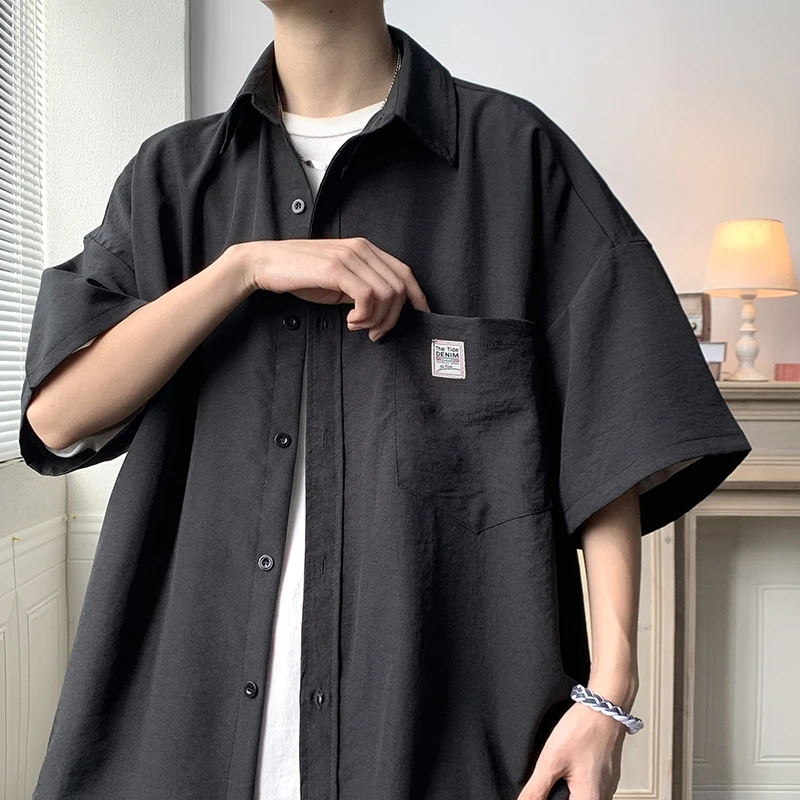 LAPPSTER-Chemise unie blanche à manches courtes, chemisiers vintage de luxe, streetwear japonais, chemise noire, mode coréenne, 2024