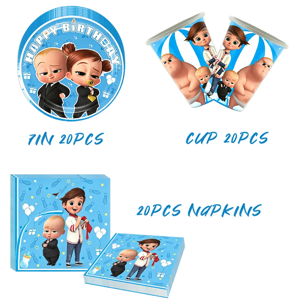 Boss Baby Cartoon Geburtstagsparty Dekorationen Hintergrundbanner Teller Becher Servietten Tischdecke Ballons Jungen Mädchen Party Babyparty – Detail 5