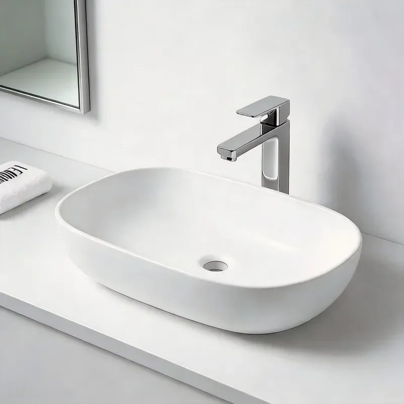 Modern White Ceramic Bathroom Sink Round Vessel Basin Stain Resistant Easy Clean Washbasin for Hotel Home Residential
