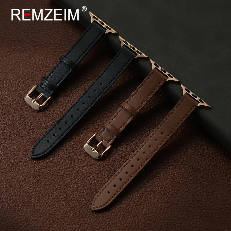 Ремешок из телячьей кожи для Apple Watch 1-10 SE, ультратонкие милые женские ремешки для часов для Iwatch 49/46/45/44/42/41/40/38 мм