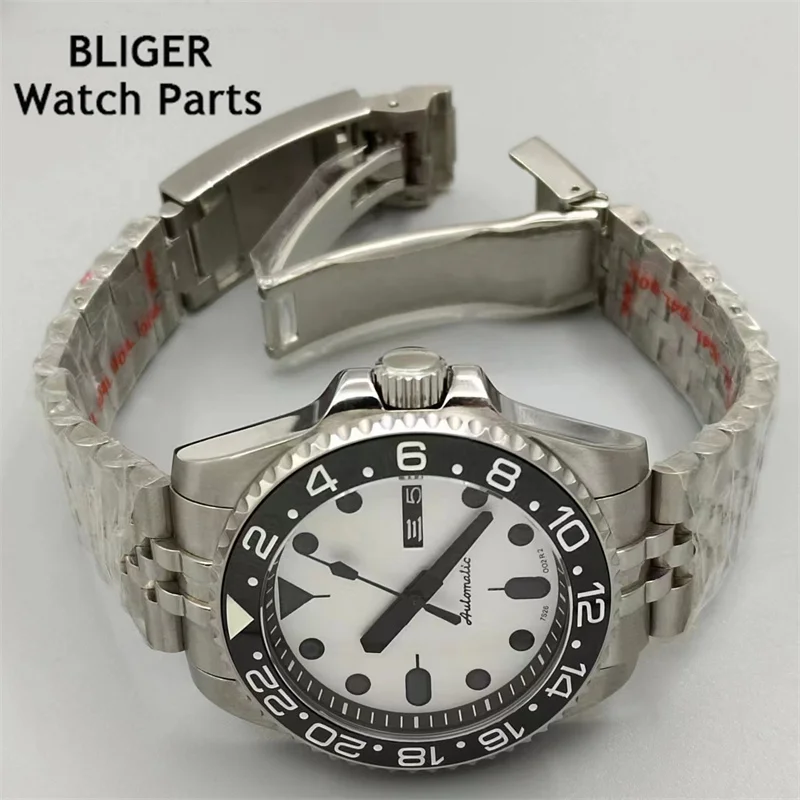 BLIGER 40mm Waterproof NH36 Movement Watch sapphire glass whits dial Green luminous 3.0 Crown date weeks display