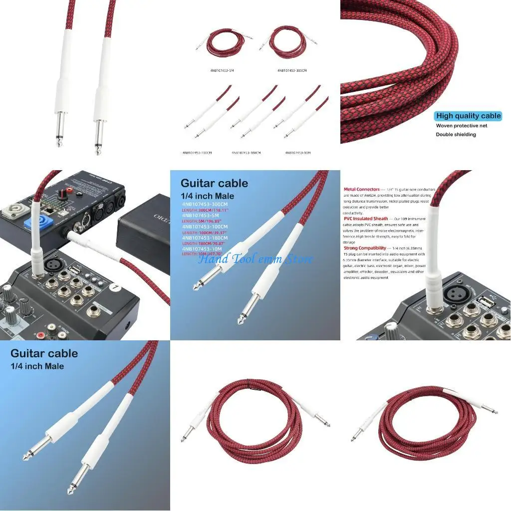 

H37F Guitar Cable 6.35mm 1/4'' Instrument Cord for Electric Guitar Drum Device