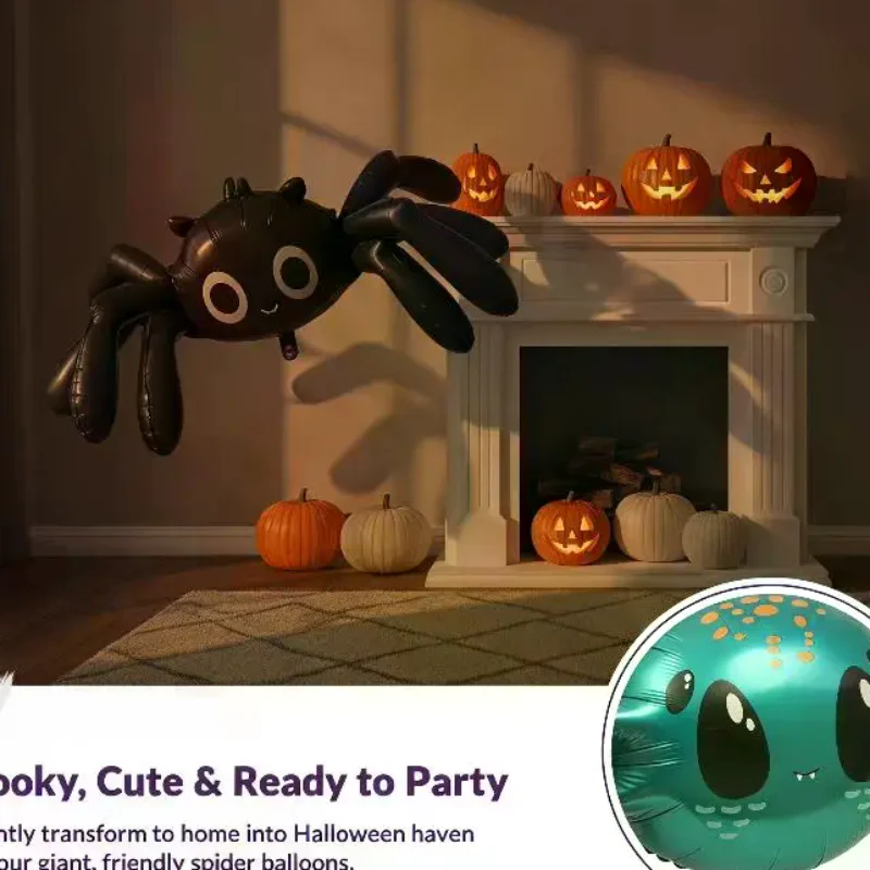 Spider Shaped Foil Balloons Assorted Sizes Cute Patterns Long Lasting Inflation for Halloween Party Favors Supplies