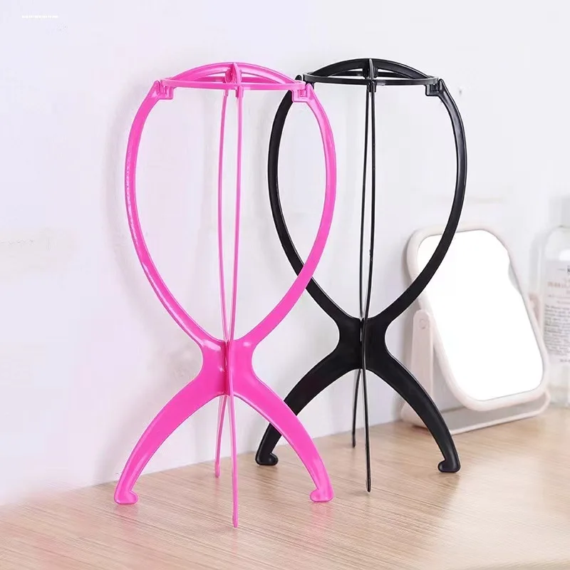 

4 PCS Folding Wig Stand Plastic Adjustable Portable Hat Display Stand Durable Mannequin Dummy Head Plastic Black, pink, blue