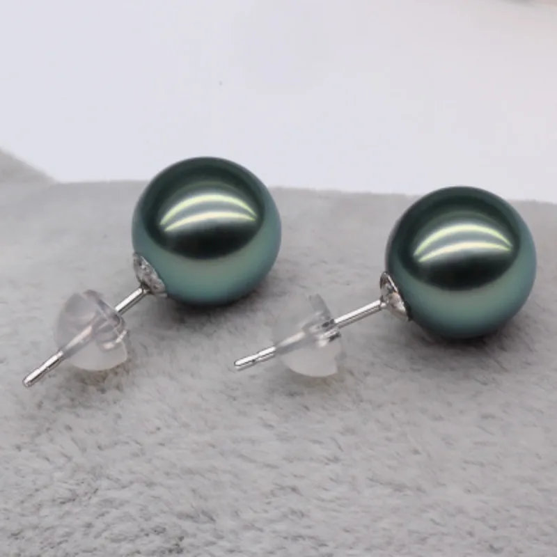 أقراط اللؤلؤ الأسود الطبيعي 925 إكسسوارات فضية 10-11 ملم