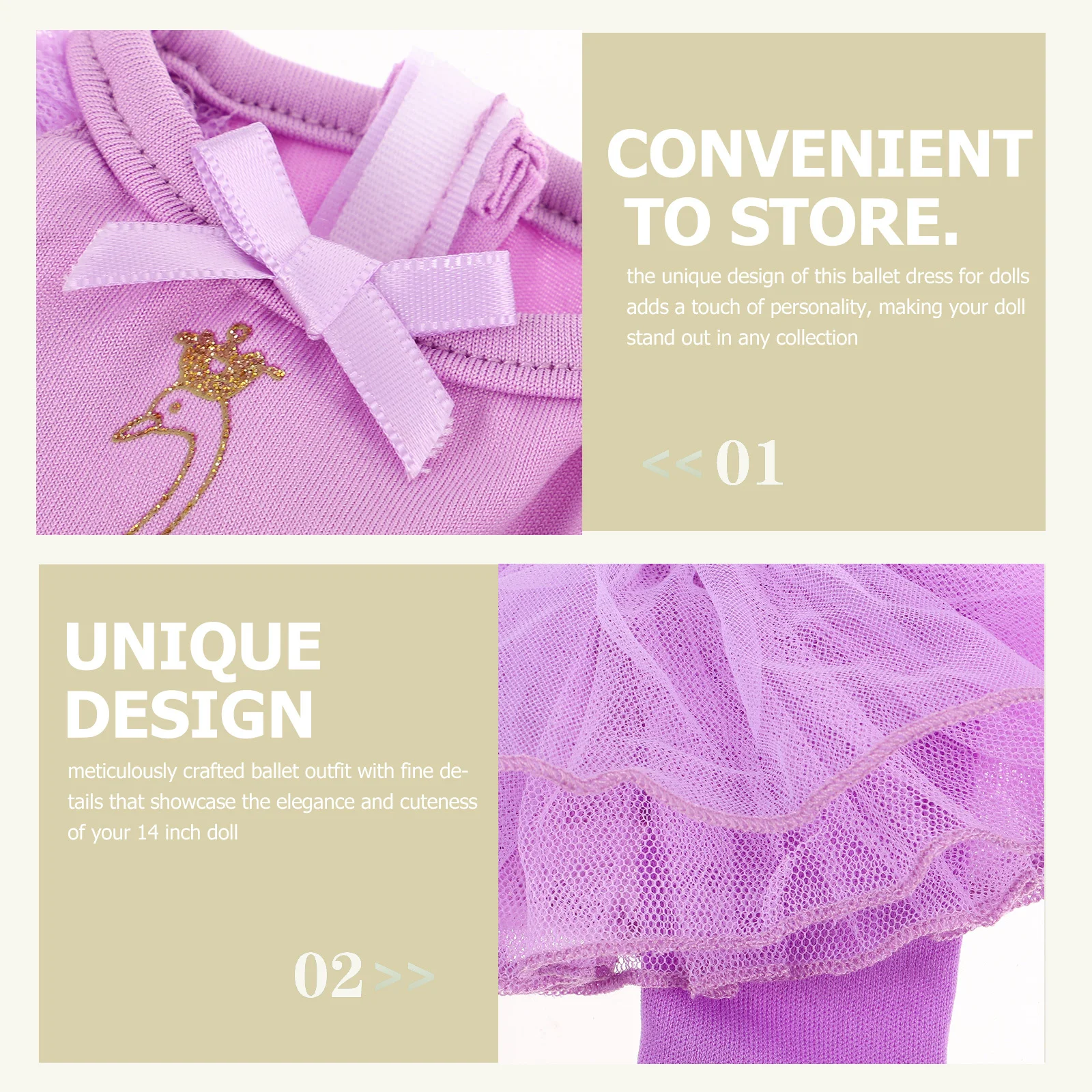 1Set Balletkostuum voor 14 inch roze Tutu Turnpakje Outfit met hoofdband Danskleding Set voor kinderen Rollenspelplezier