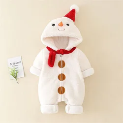 Christmas Lovely Baby Girls Romper Jumpsuits Winter Thicken Onesie Cartoon Snowman Children's Clothing Soft Baby Hoodie Coverall