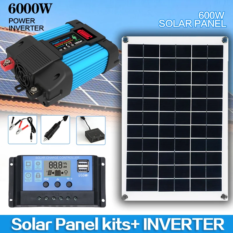 

600W Solar Panel 110V/220VSystem 12V Solar Panel Battery Charge Controller 6000W Solar Inverter Kit Complete Power Generation