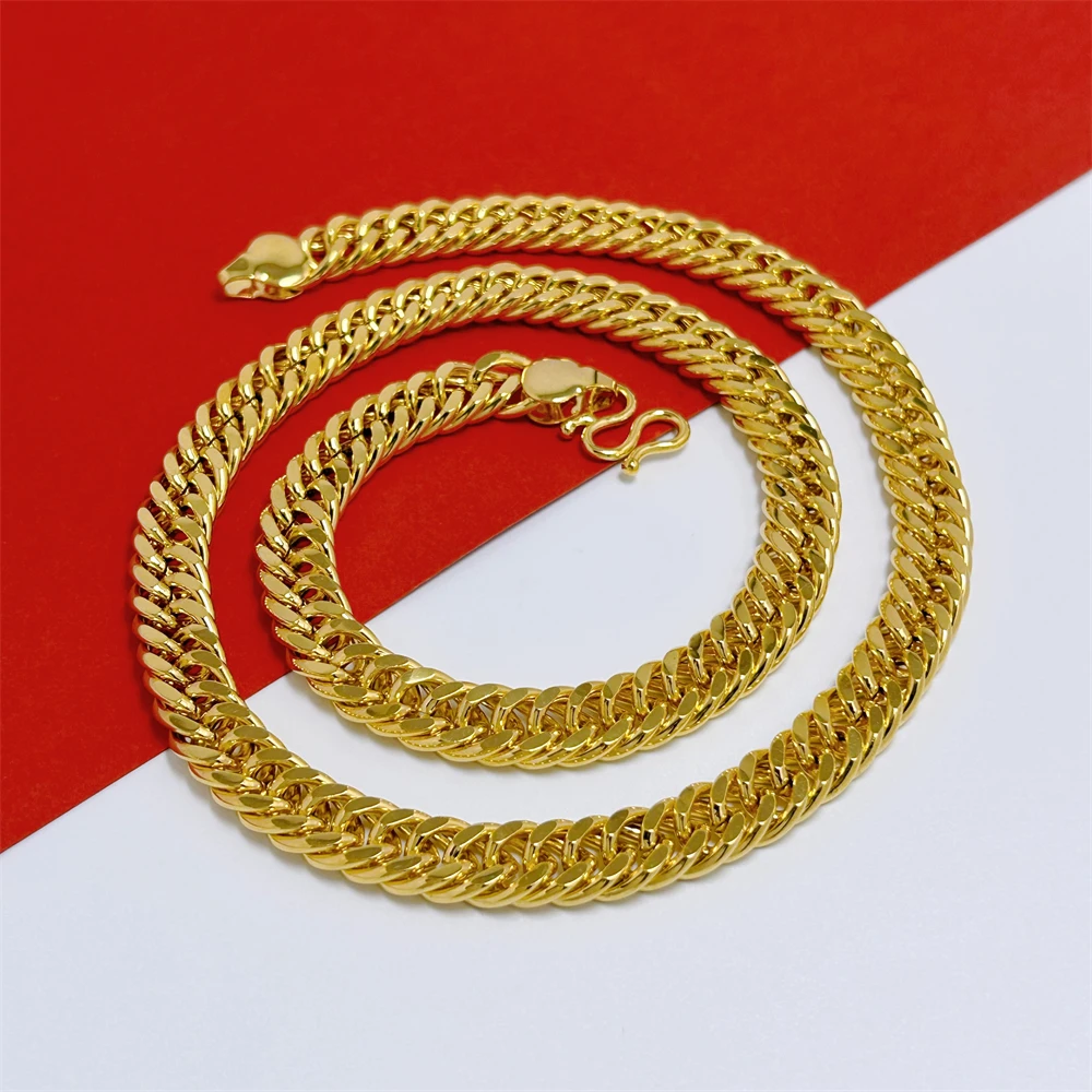 Yellow Gold Plated Long Necklaces for Men 5/8/10mm Link Chain 24inch Collar Choker Homme Hip Hop Jewelry Accessories Wholesale