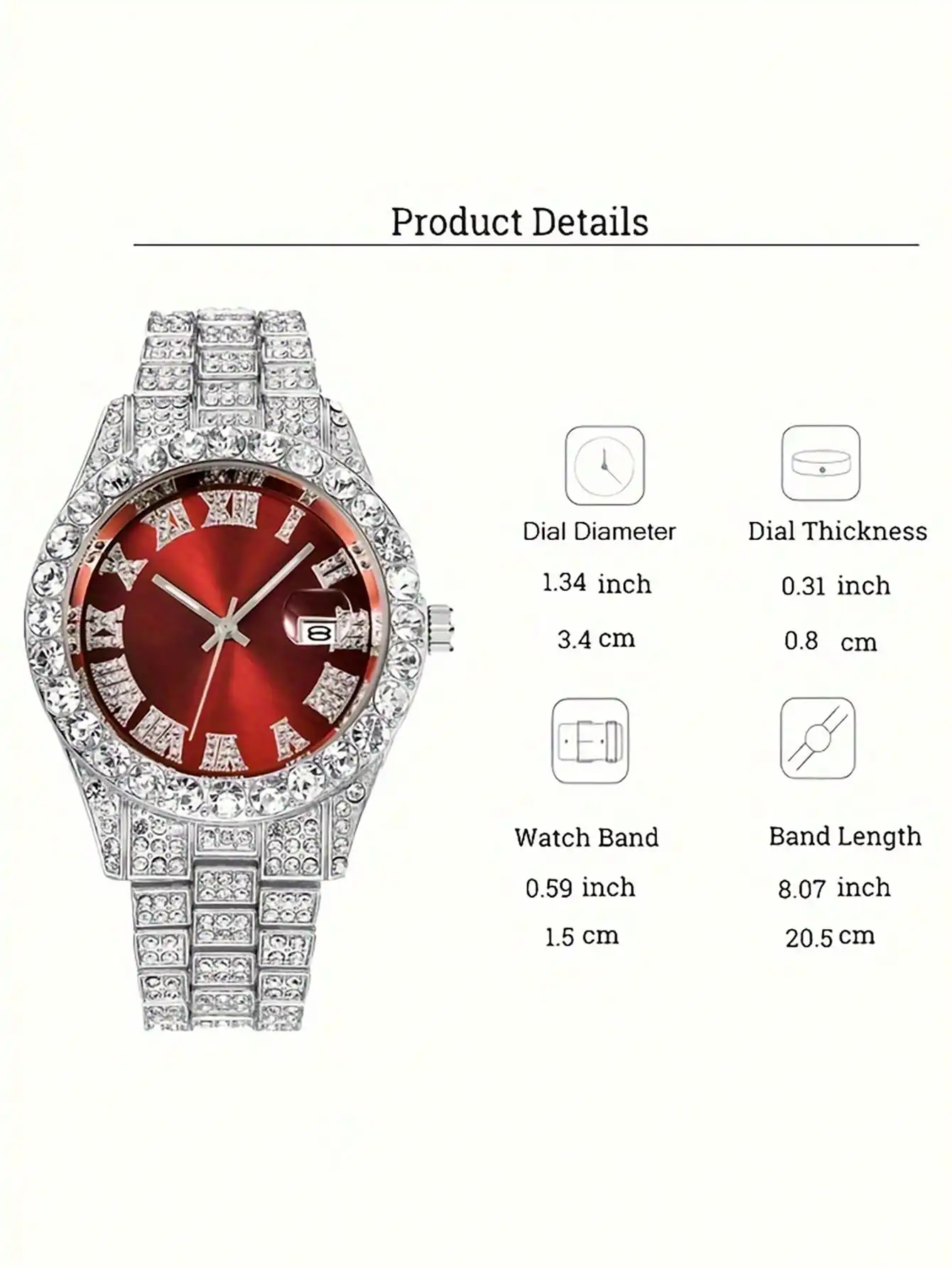 Elegant Men's Quartz Watch - Fashionable Roman Numerals With Luxurious Golden-Tone Crystal Accents, Large Round Dial, Zinc Alloy Band & Case, Battery Operated