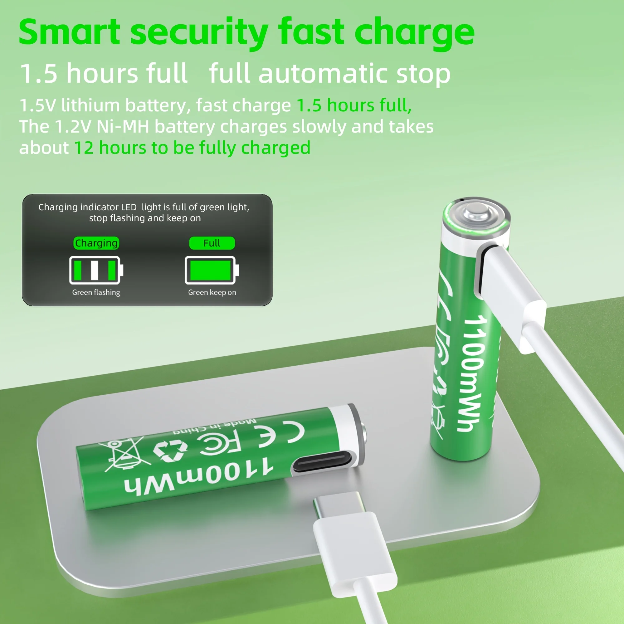 PUJIMAX 1.5V AA/AAA 4255mWh/1100mWh 1.5V Akumulator litowy ładowalny z szybkim ładowaniem Type-C, wysoka pojemność, do klawiatury elektronicznej — zdjęcie produktu 3