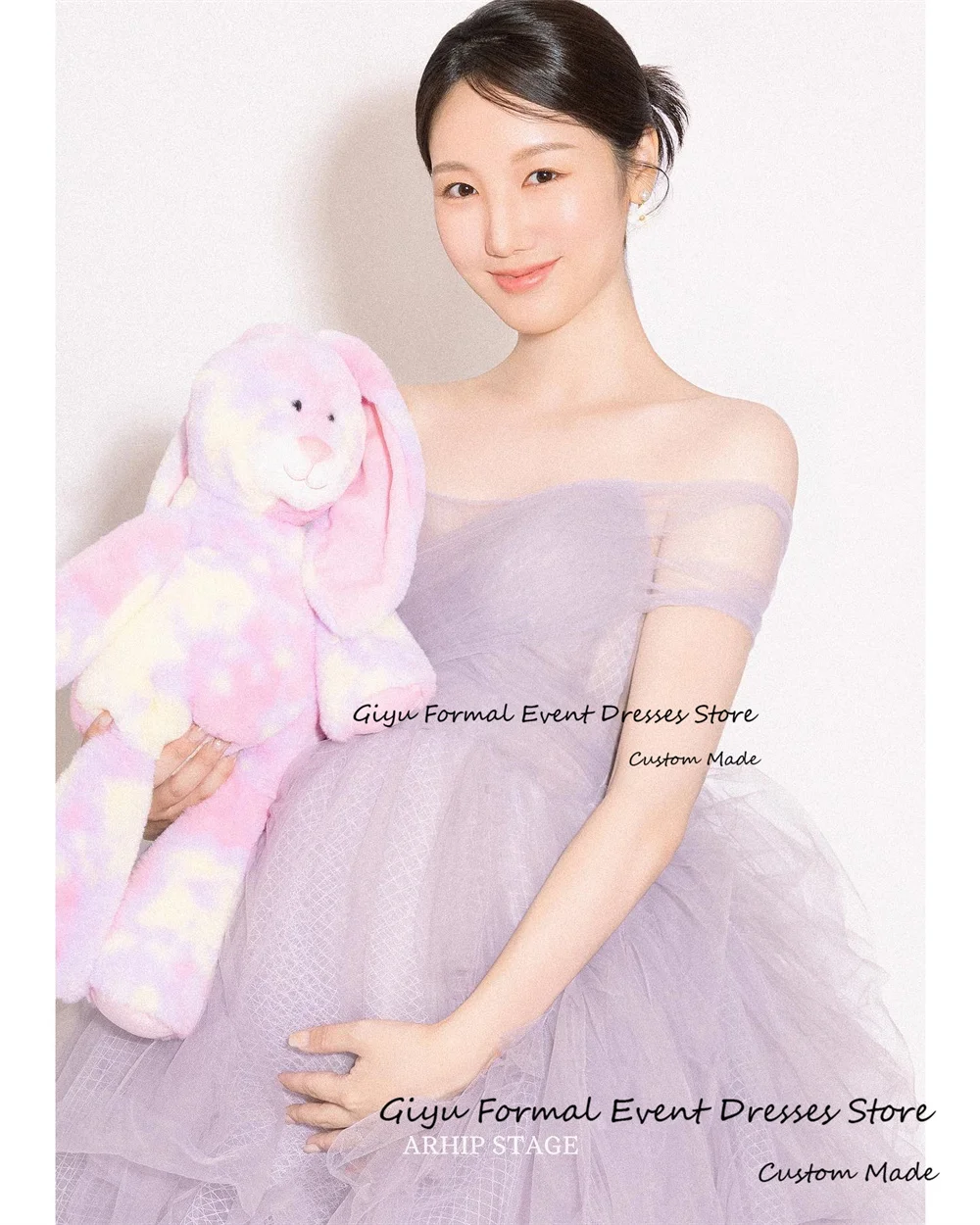 Giyu Fairy Light Purple Maternity Dress Photoshoot A-line Off the Shoulder Floor-Length Korea Wedding Dress Photo Shoot