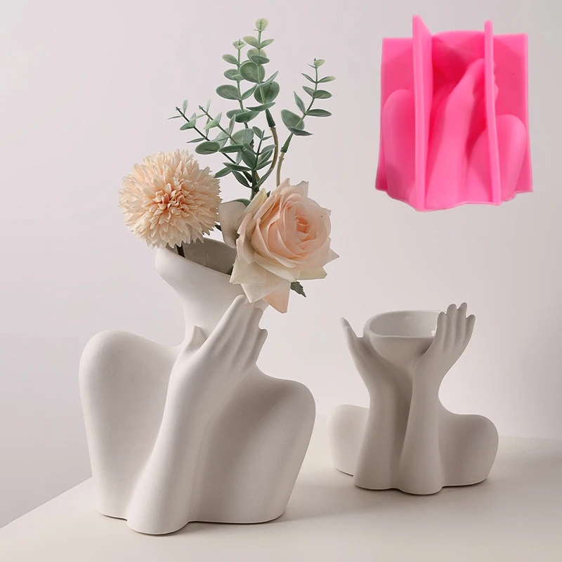 3D Large Nordic women\'s vase epoxy resin silicone mold abstract goddess vase concrete cement silicone mold girl vase gypsum mold