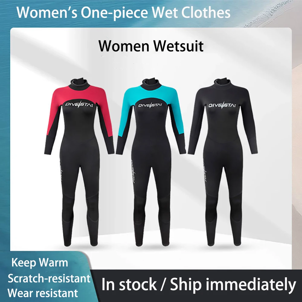 

Women 3mm Neoprene Full Body Wetsuit Diving Suit Back Zip One-Piece Wet Suits for Diving Snorkeling Surfing Swimming Water Sport