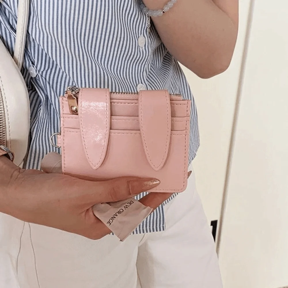 Cute PU Leather Bunny Ear Card Holder Snap Button Multi-functional ID Card Case Polyester Lining Multi Slots Coin Purse Travel