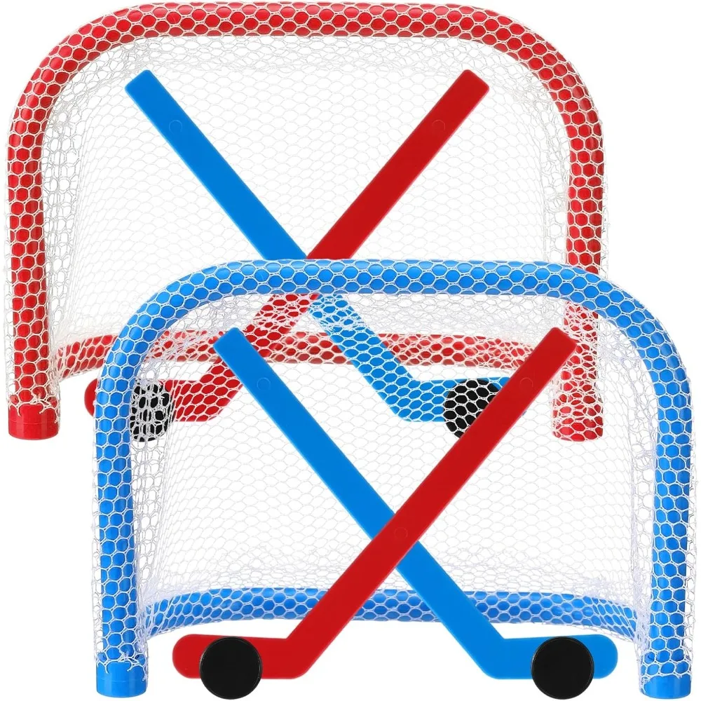 Mini Tabletop Hockey Game Set Including 2 Pcs Goal Nets 2 Pcs Ice Hockey and 2 Sticks Christmas Indoor Desk Novelty Toy