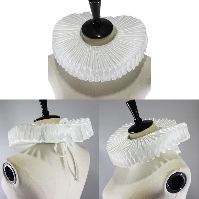 Rinascimentale Collo Ruff Elizabetano Volant setoso Colletto finto Pagliaccio vintage Girocollo Scialle Colletti staccabili Costume cosplay